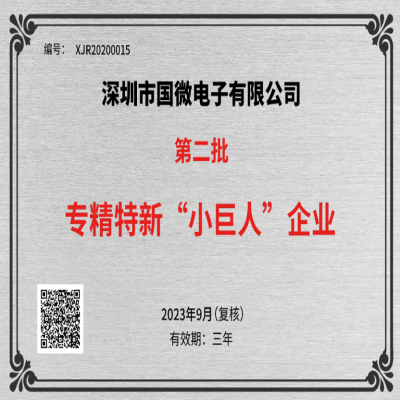 2023年9月，國微電子被工業(yè)和信息化部中小企業(yè)局再次認(rèn)定為國家級(jí)專精特新重點(diǎn)“小巨人”企業(yè)